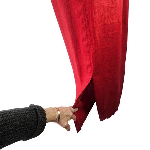 Avenue Washable Linen Maxi Shirt Dress Plus Sz 18/20 Red Slveless LaceUp Back - Picture 6 of 8